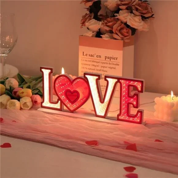 Valentines Day Decor, Love Sign Infinity Mirror Tunnel Light - Picture 3 of 7